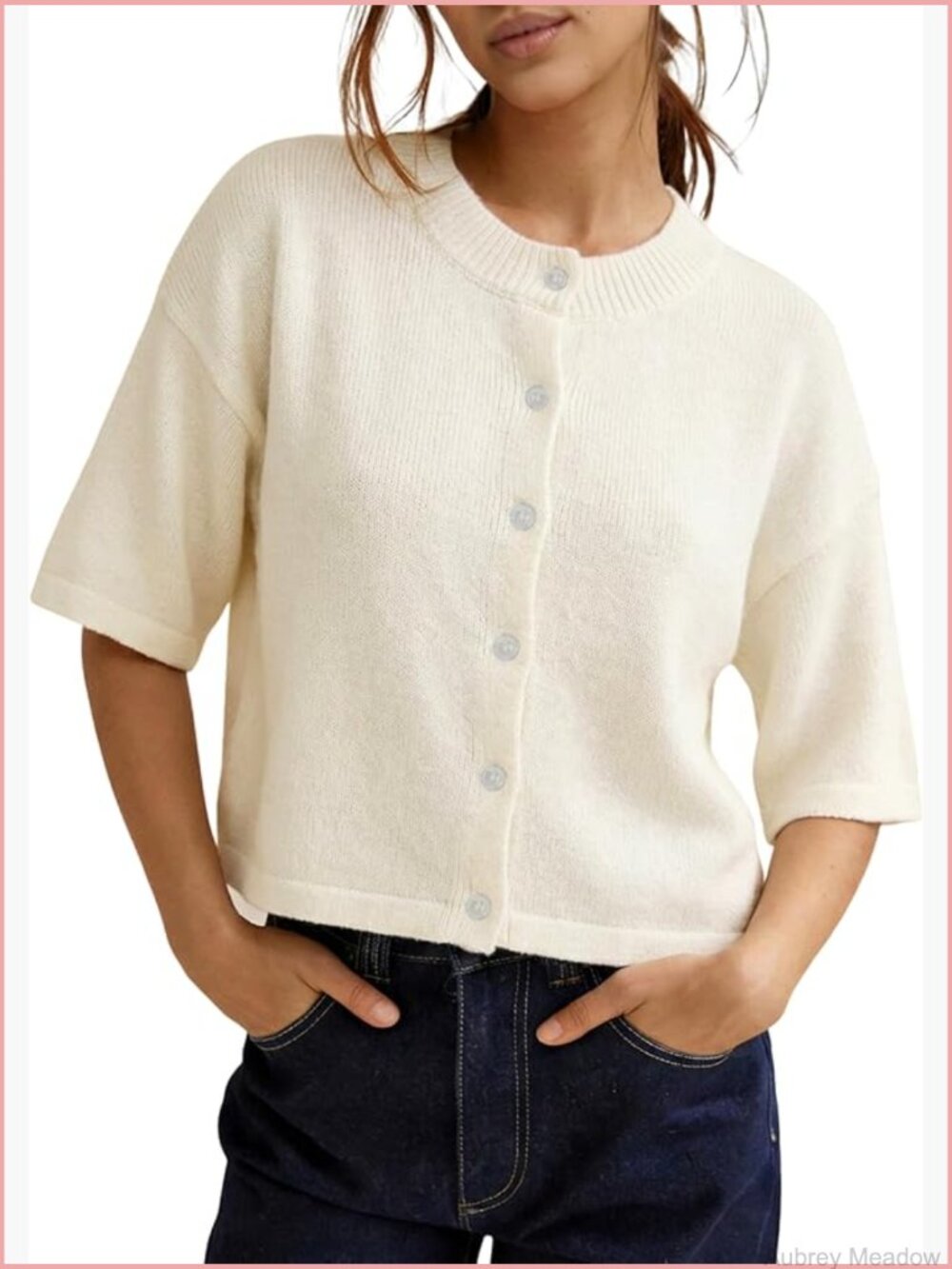 Lightweight Cropped Cardigan Crewneck Button Down Knit Summer Sweater Top